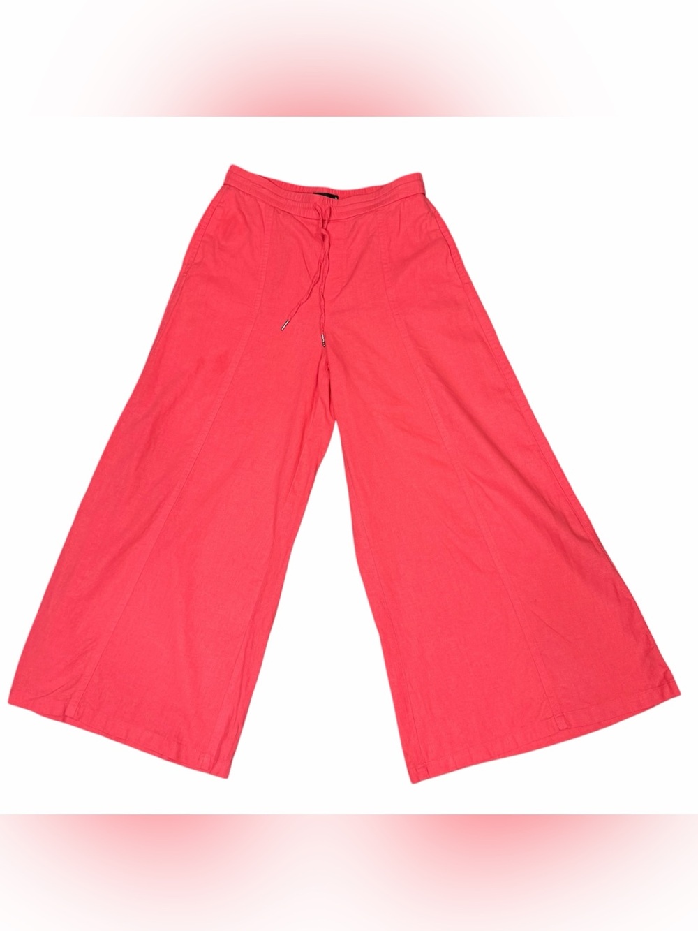 Simply Vera Wang Womens Sz M Coral Linen Blend High Rise Wide Leg Pull On Pants
